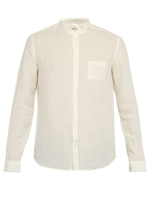 Fray trim stand-collar linen shirt | Once Milano | MATCHESFASHION US
