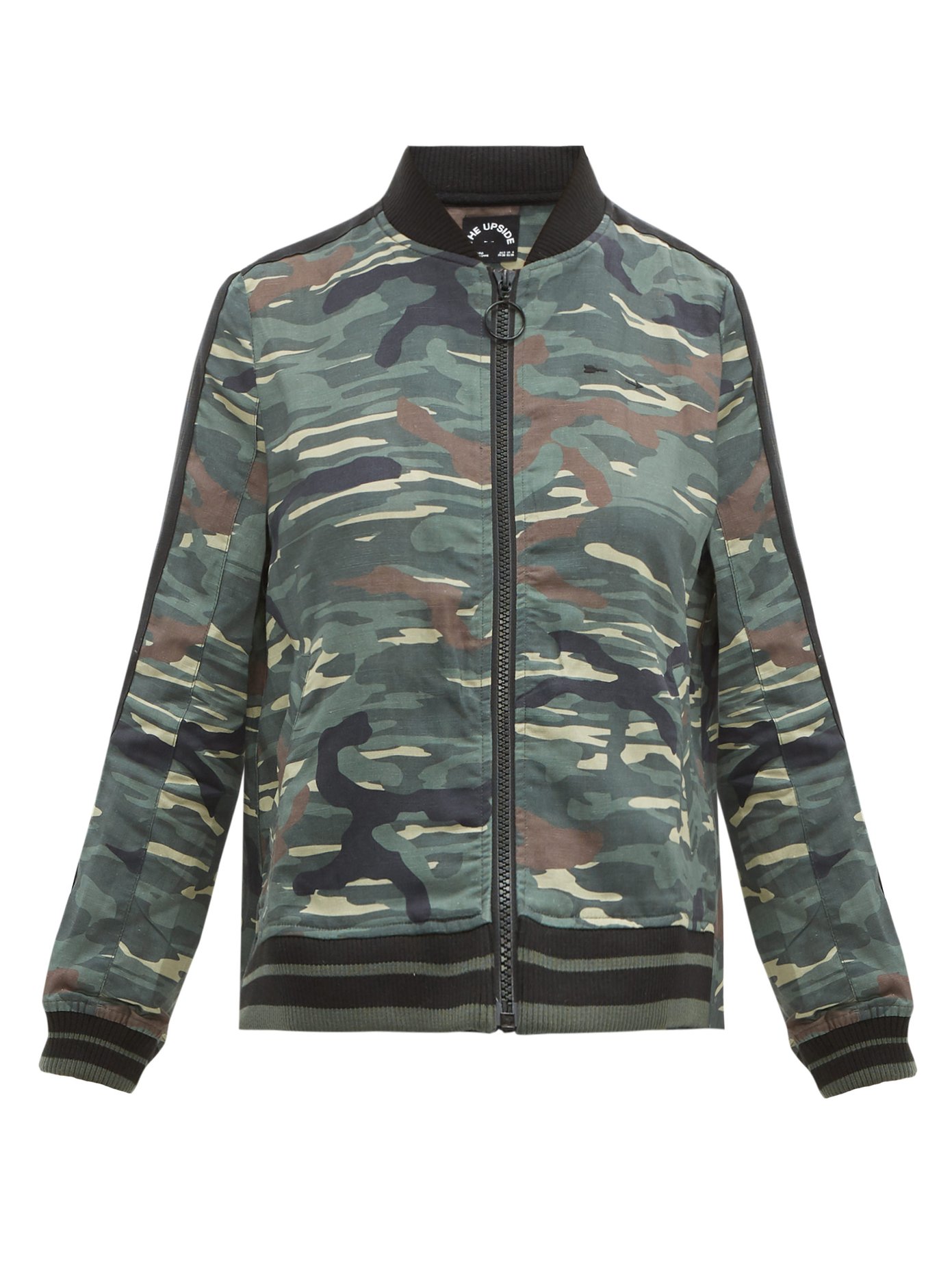 Army camouflage-print linen-blend jacket