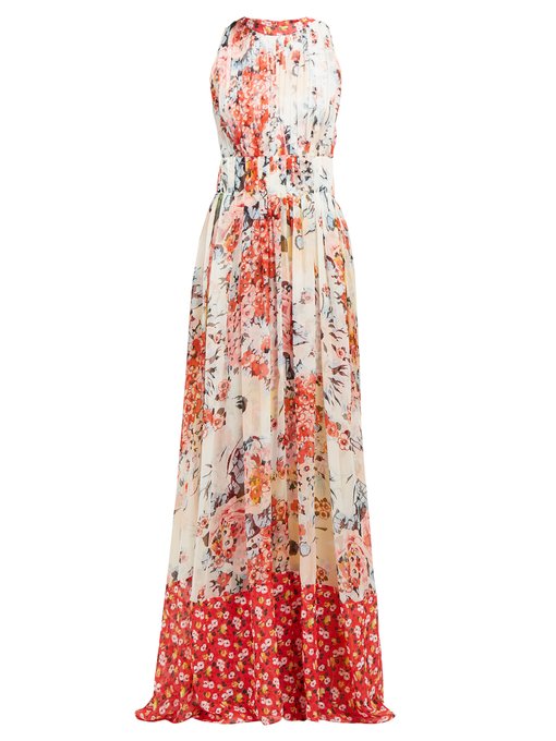 Floral-print gathered silk-chiffon gown | Carolina Herrera ...
