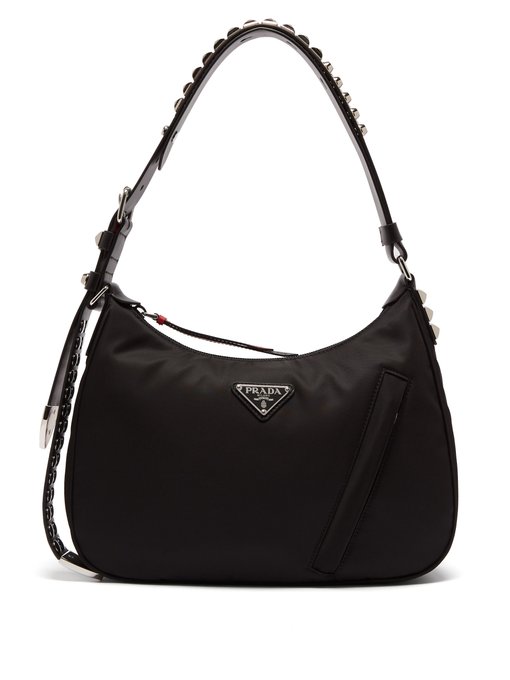 Prada Prada Black Nylon Shoulder Bag with Studding