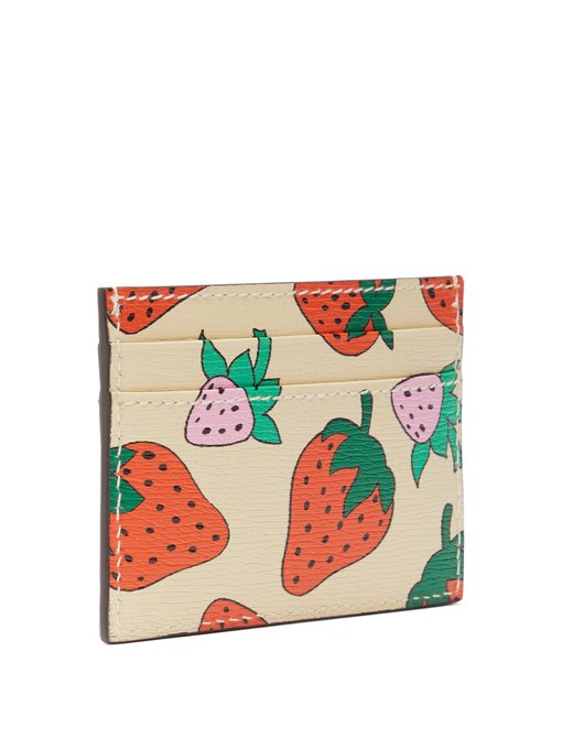 Zumi Strawberry-print leather card case 