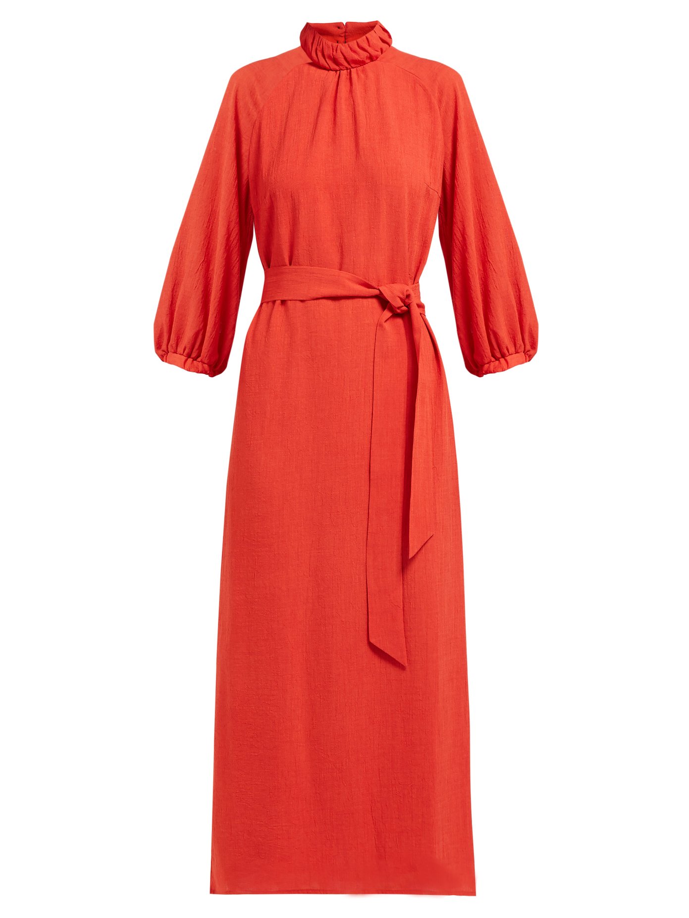 Cefinn Tie-waist Gathered Voile Midi Dress In Red | ModeSens