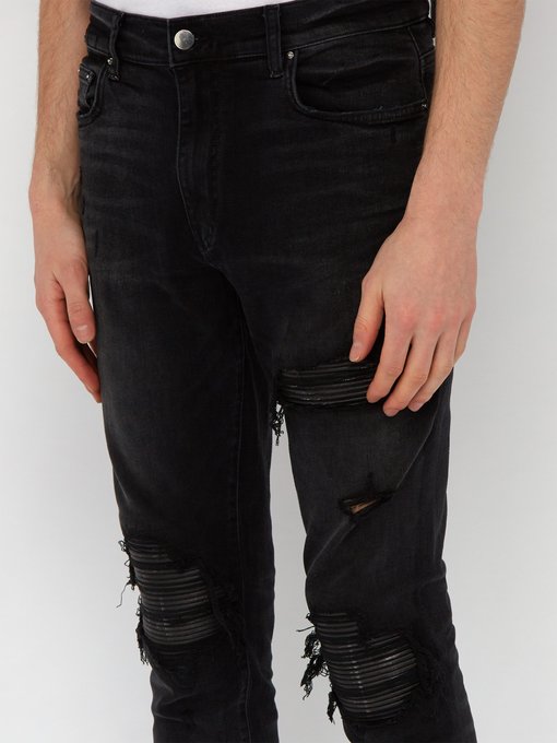 amiri leather patch jeans
