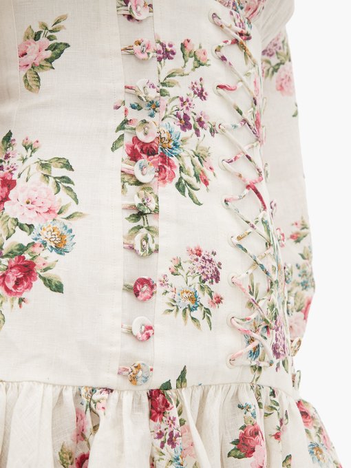 Honour floral-print corset linen mini dress | Zimmermann ...