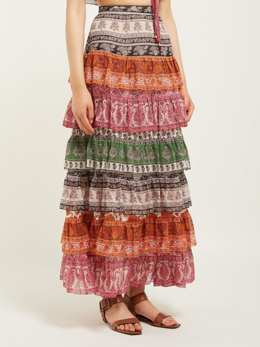 Amari high-rise tiered cotton-blend maxi skirt | Zimmermann ...