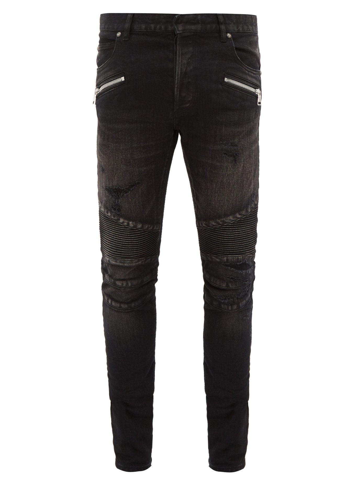 Tapered ribbed-inset biker jeans 