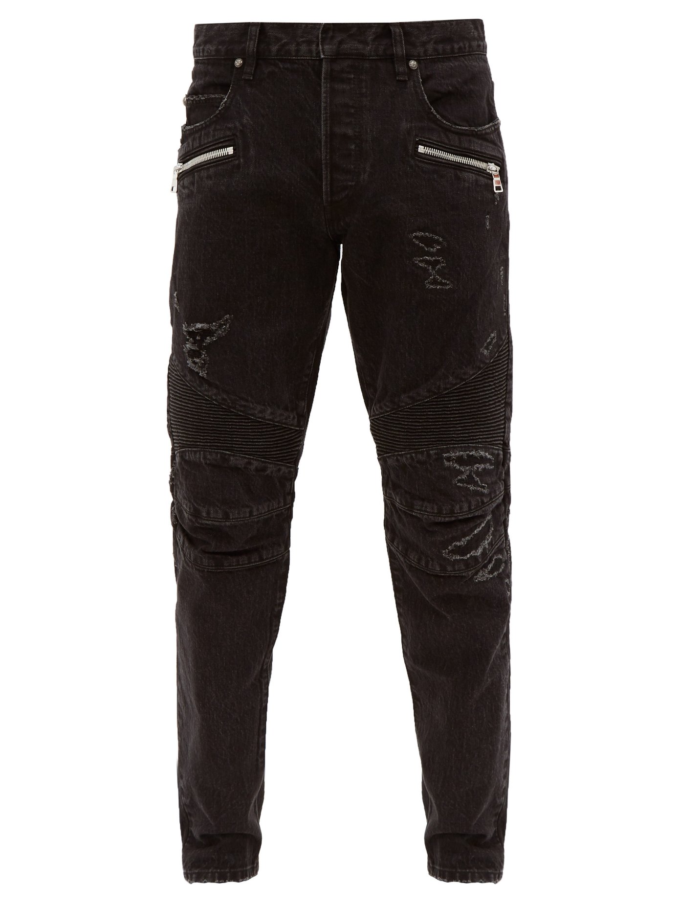 balmain distressed biker jeans