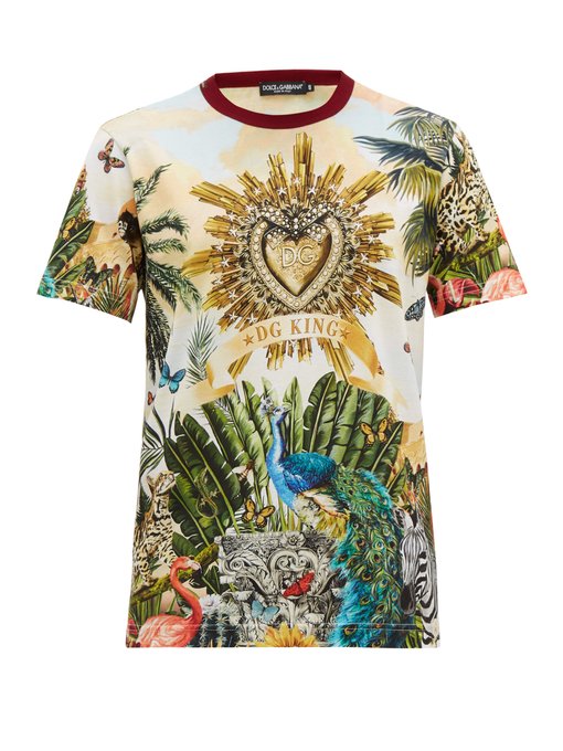 T-shirt en coton à imprimé tropical 