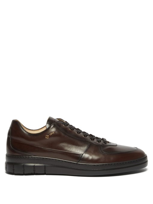 Dunhill DUNHILL - DUKE CITY LEATHER LOW TOP TRAINERS - MENS - DARK BROWN