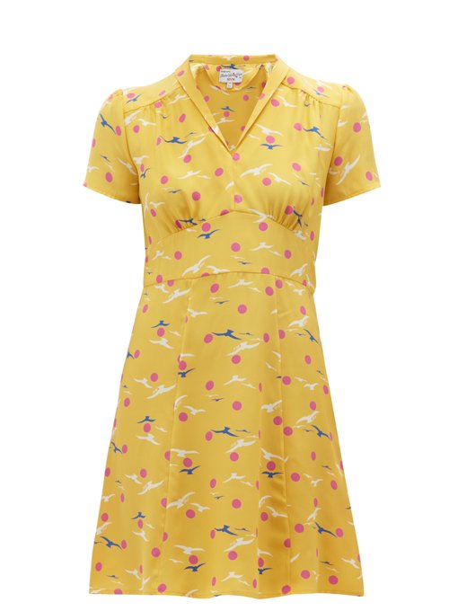 yellow silk mini dress