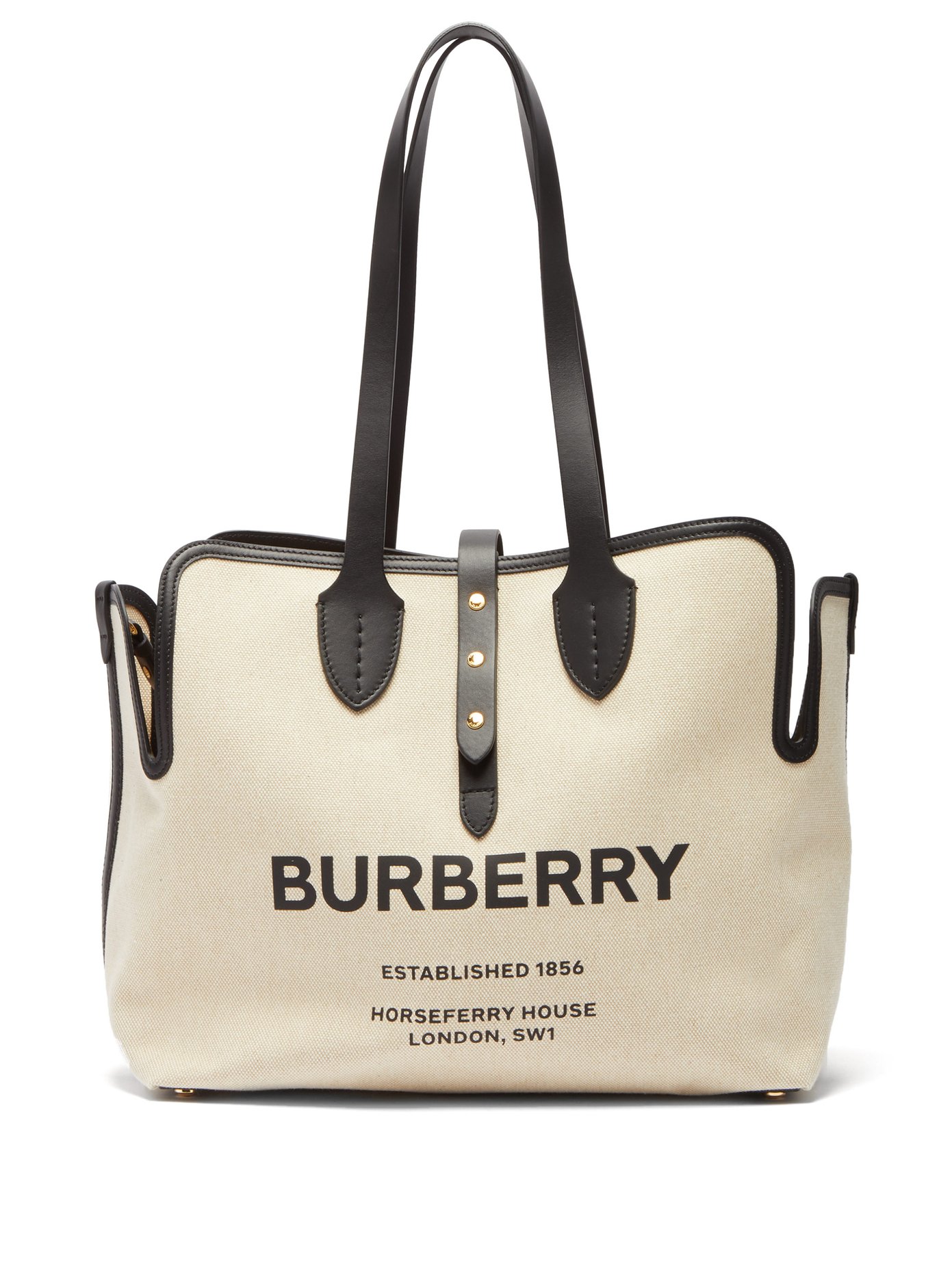 Logo-print leather-trimmed canvas tote 