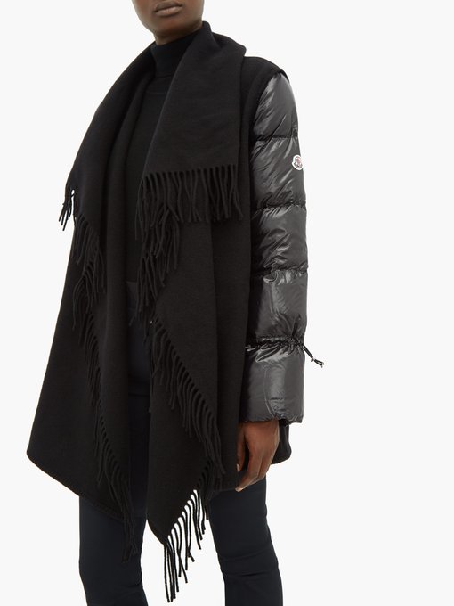 Cloak fringed-wool and quilted-shell 