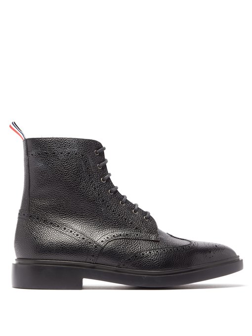 Wingtip brogue grained-leather boots 