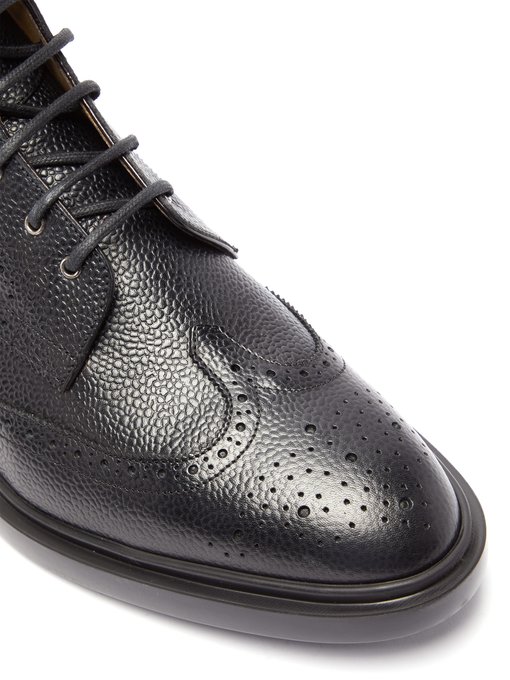 Wingtip brogue grained-leather boots 