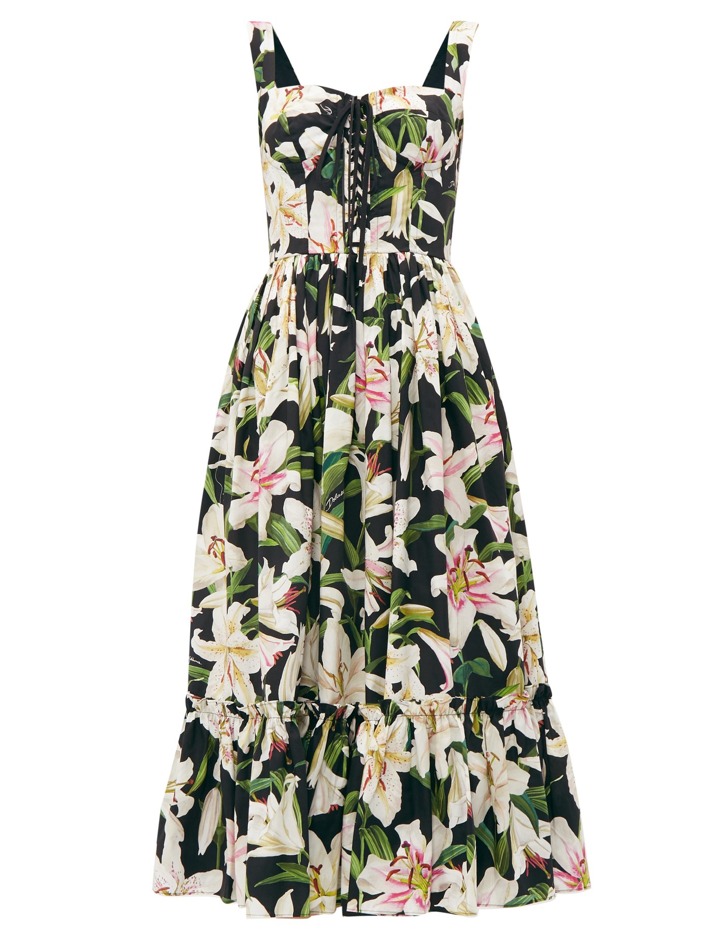 Lily-print bustier cotton dress | Dolce 