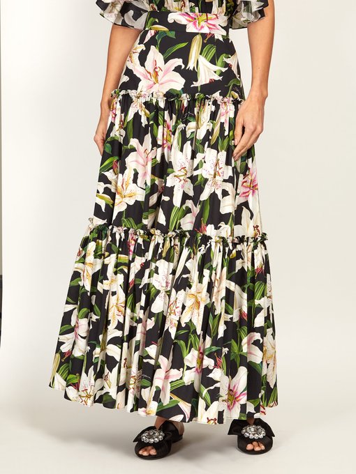 Lilium-print tiered poplin maxi skirt | Dolce & Gabbana | MATCHESFASHION UK