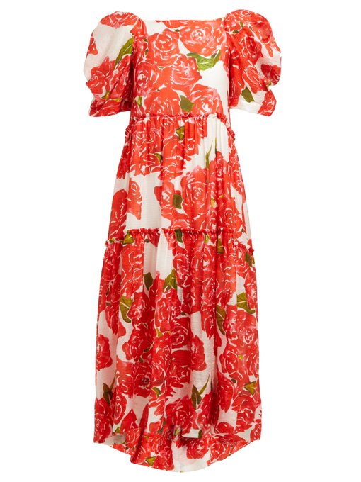 Aurora rose-print voile midi dress | RHODE | MATCHESFASHION US
