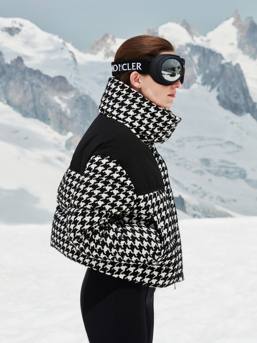 Cropped houndstooth down jacket 