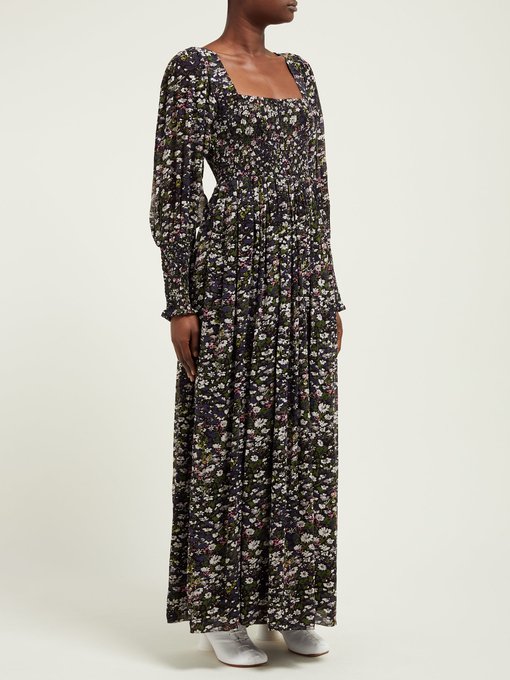 Shirred floral-print georgette maxi dress | Ganni | MATCHESFASHION US