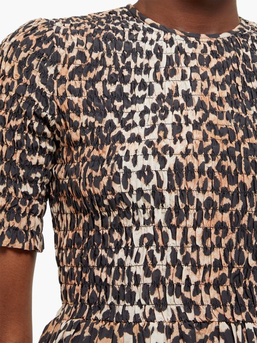 Leopard-print smocked cotton-blend top | Ganni | MATCHESFASHION UK