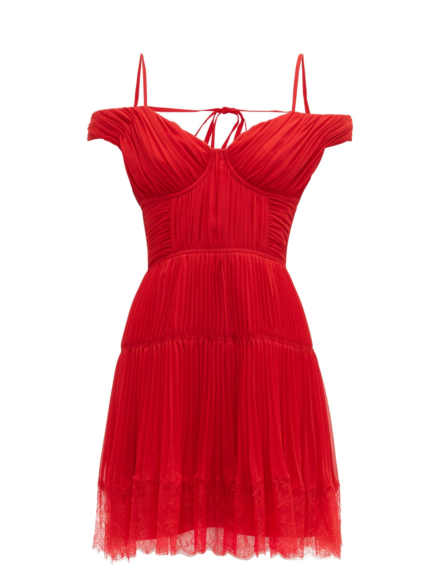 self portrait red pleated dress