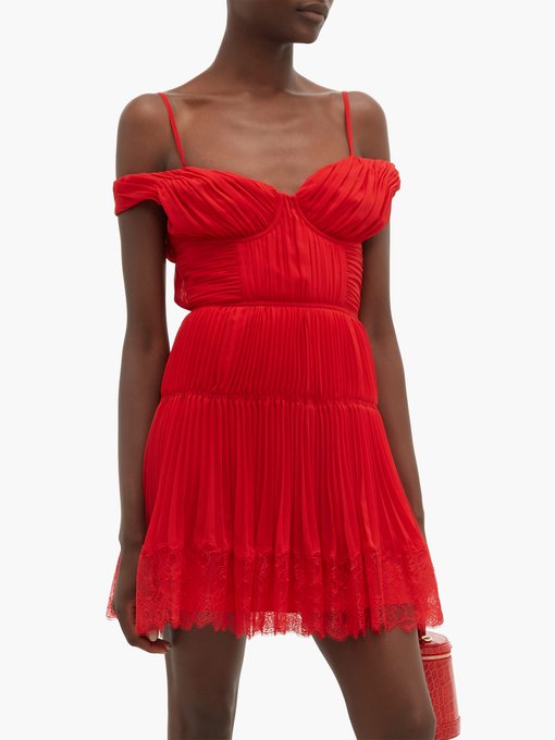 self portrait red off shoulder dress