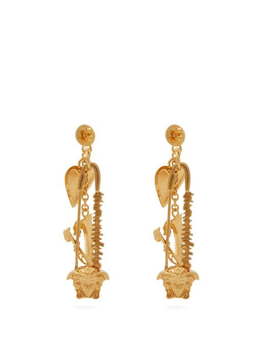 medusa safety pin drop earrings