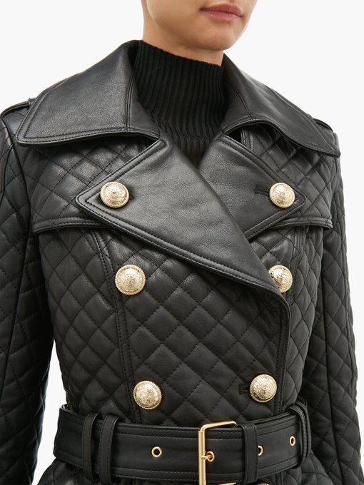 Double-breasted quilted-leather trench coat | Balmain | MATCHESFASHION FR