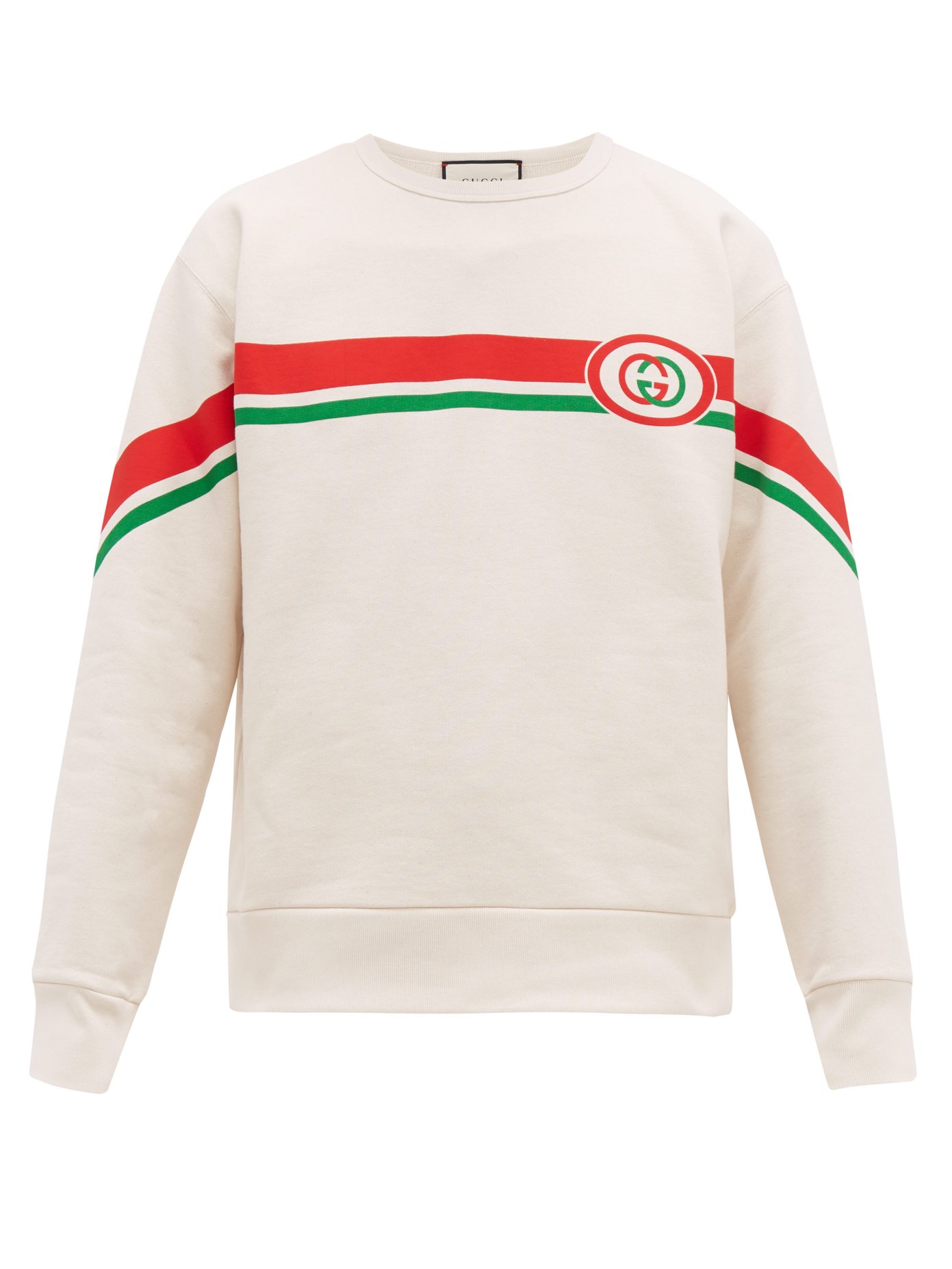 Web-striped GG-print cotton sweatshirt 