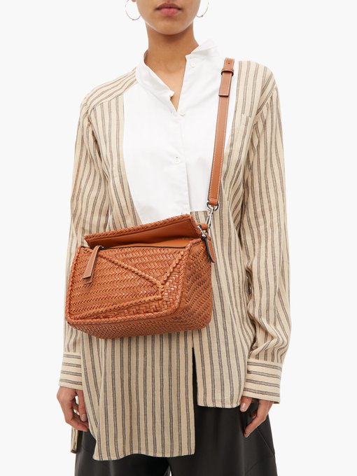 Puzzle small woven leather cross-body 