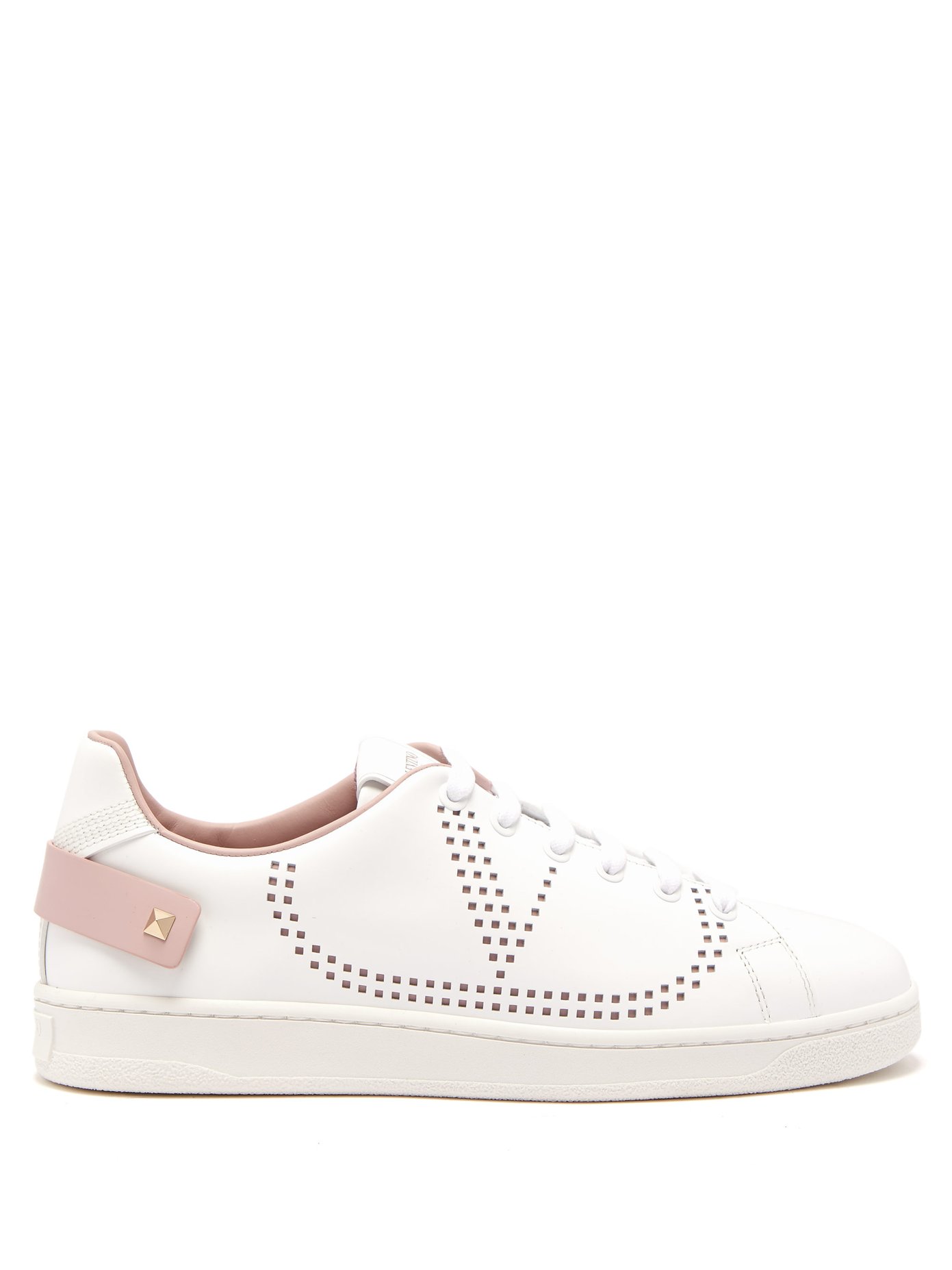 V Logo perforated leather trainers 