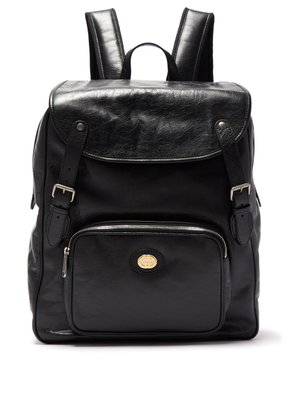 Black backpack Round draped wool and leather backpack