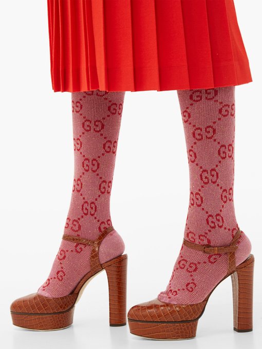 GG-intarsia knee-high cotton-blend lamé socks | Gucci | MATCHESFASHION US