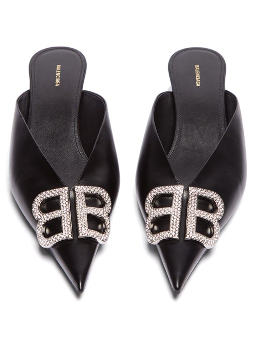 BB crystal-embellished leather mules 