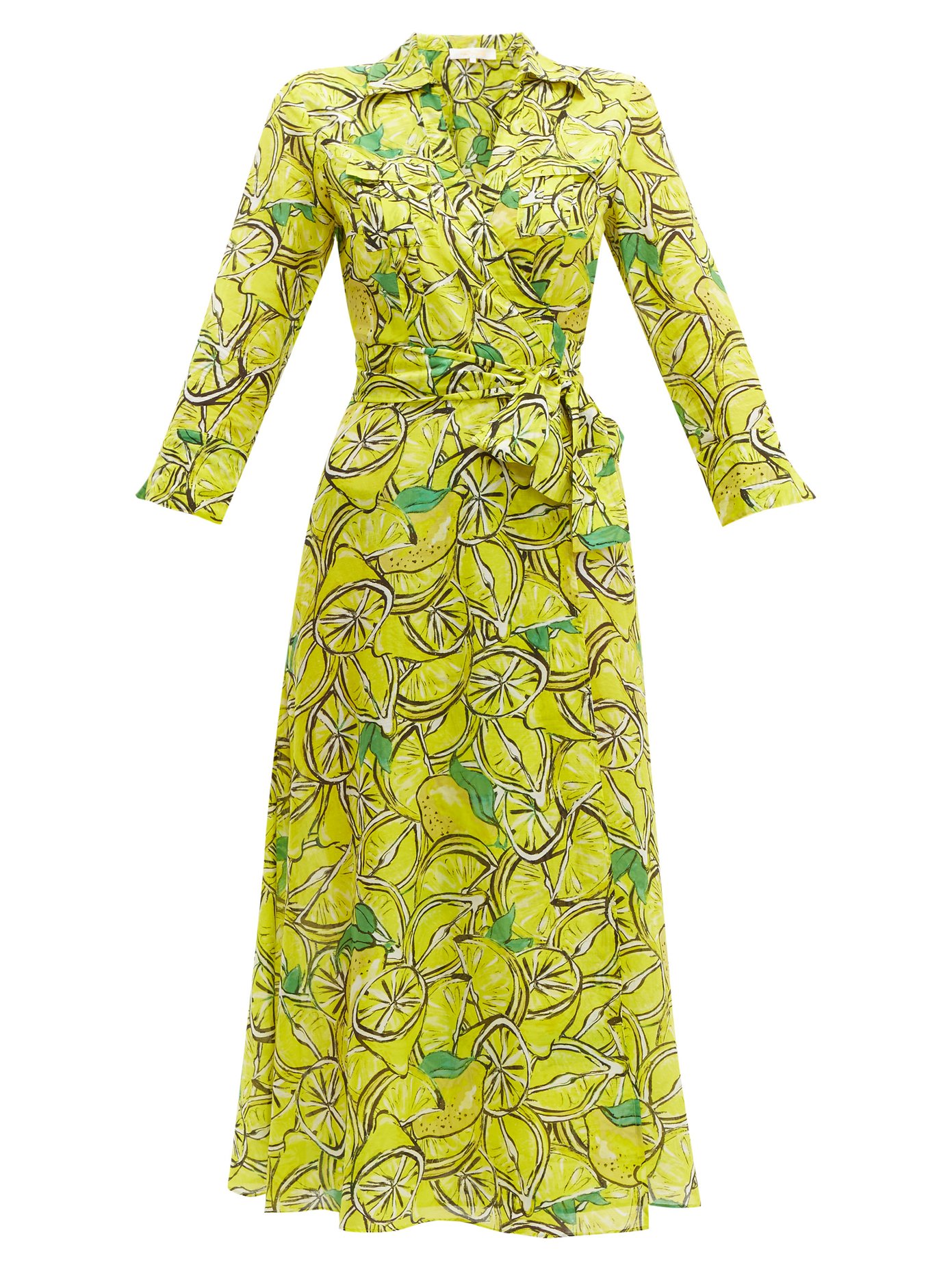 Lemon-print cotton-blend wrap dress 
