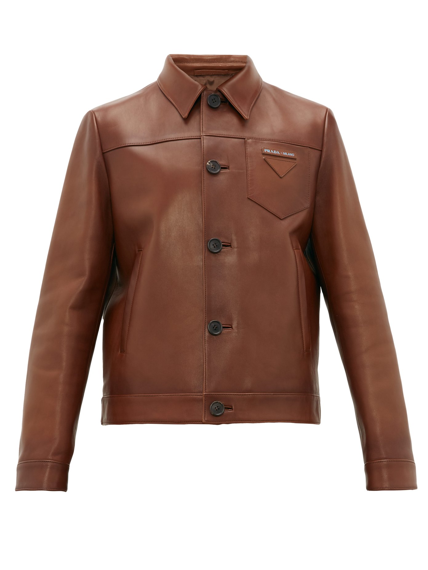 Logo-print leather jacket | Prada 