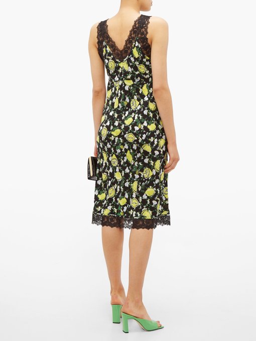 Issey lemon-print lace-trim silk dress | Diane Von ...