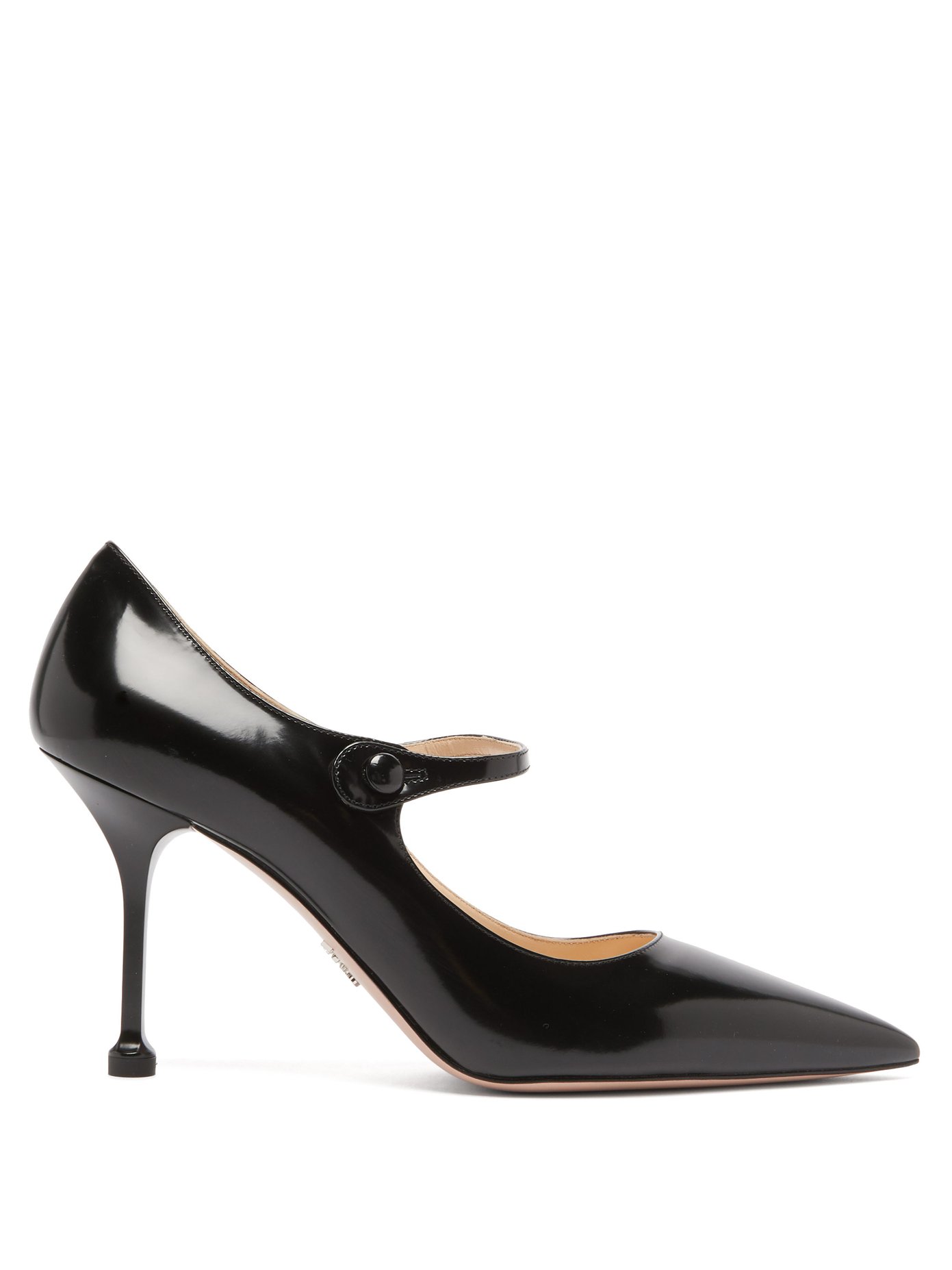Point-toe leather Mary Jane pumps 
