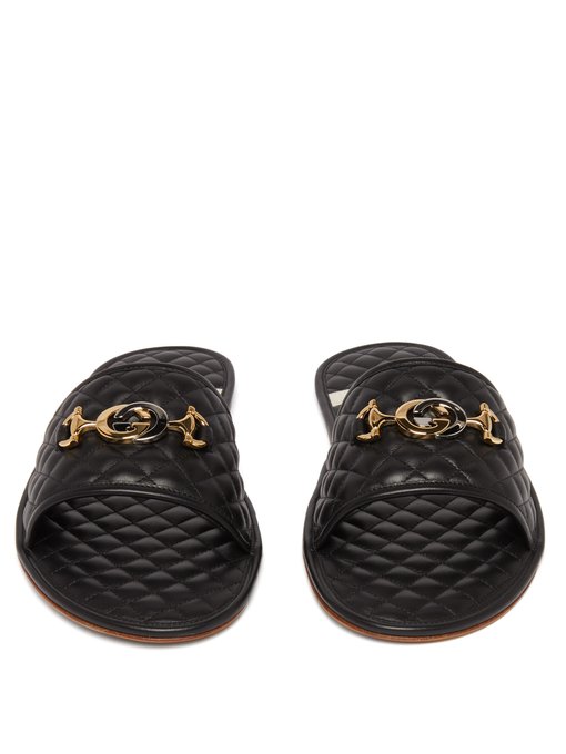 GG-plaque quilted leather slippers 
