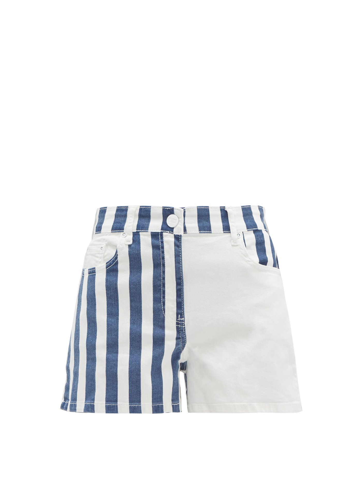blue and white striped denim shorts