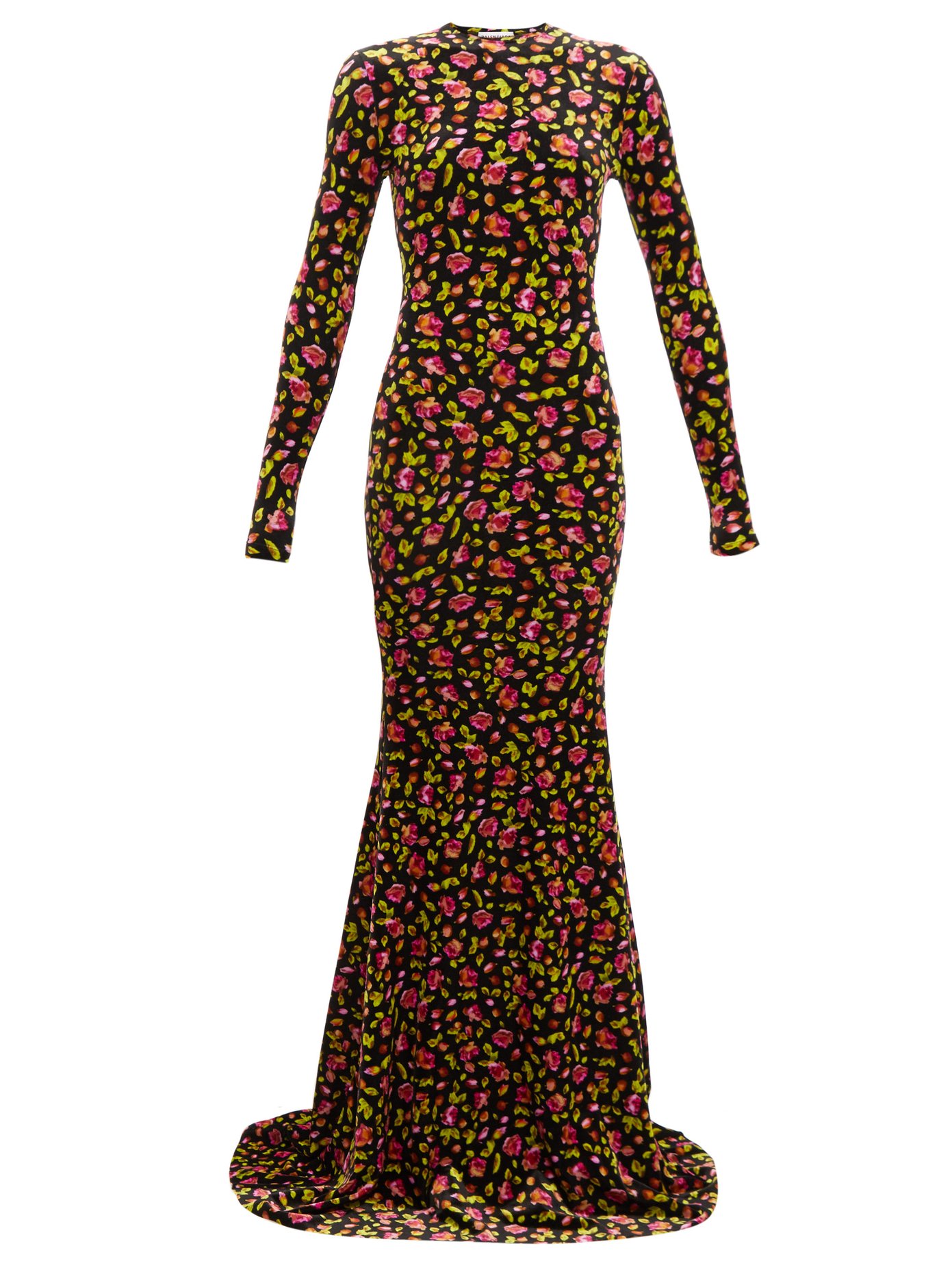 Floral-print velvet maxi dress