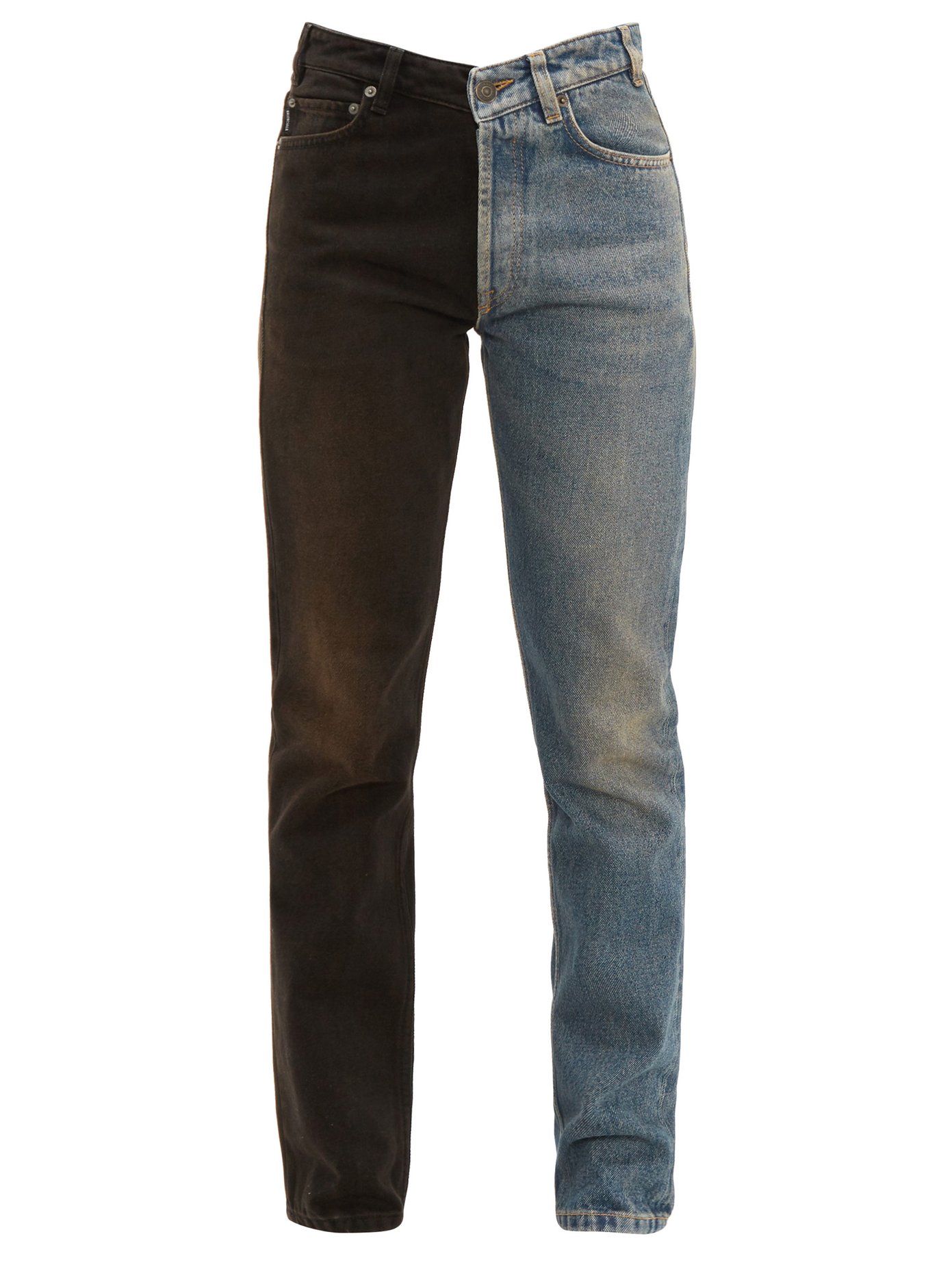 V-waist two-tone straight-leg jeans 