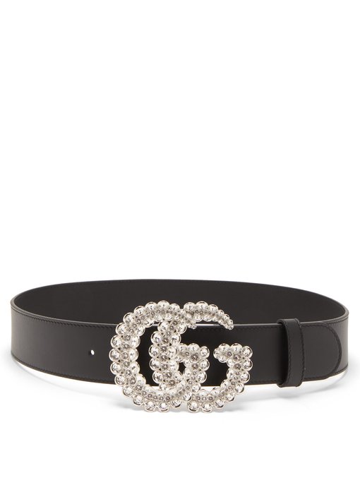 GG crystal-embellished leather belt 