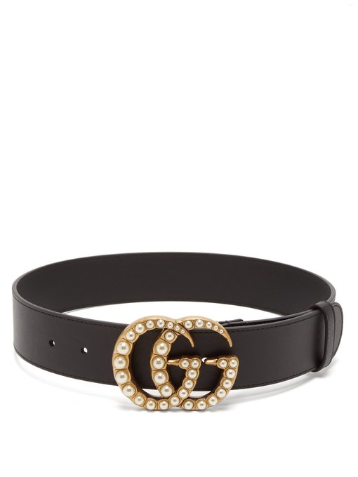 black gucci belt with pearls