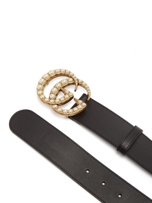 GG faux pearl-embellished leather belt 