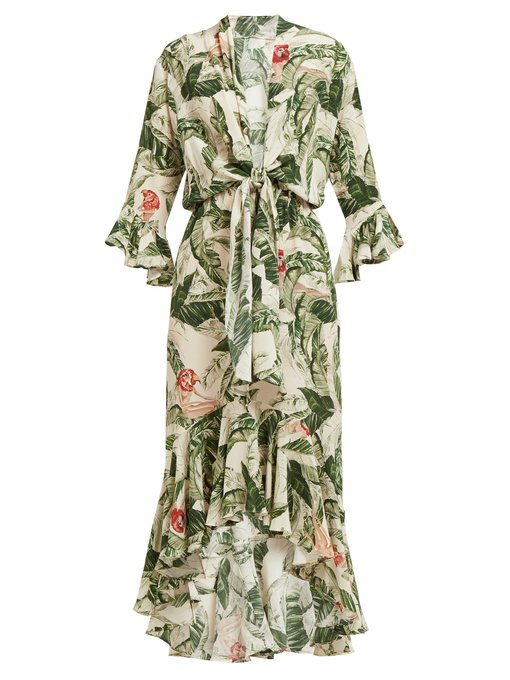 Tropical-print knotted silk dress | Adriana Degreas x Cult Gaia ...