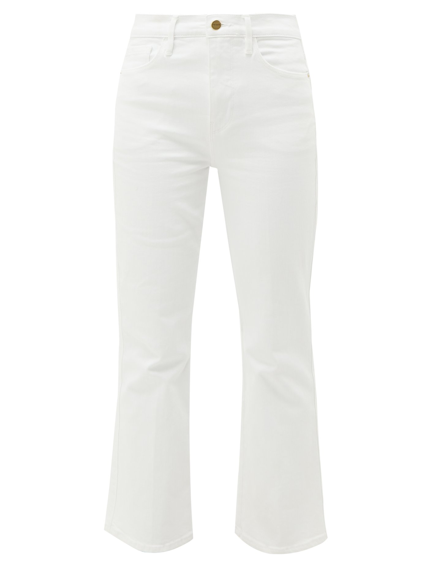 white cropped kick flare jeans