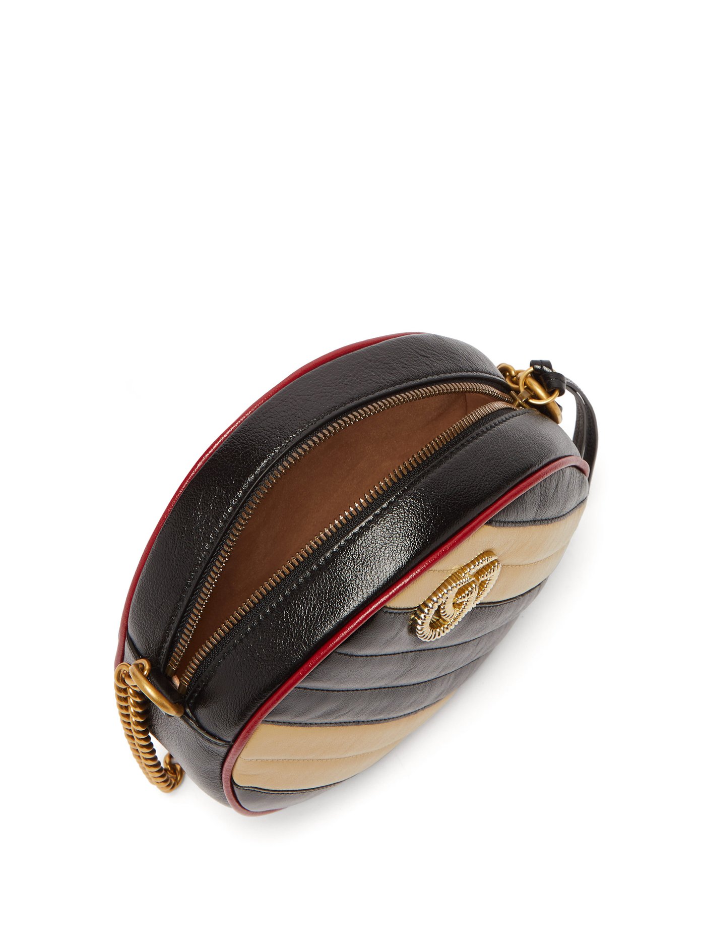 Gucci Gg Marmont Circular Leather Cross-body Bag In Black Beige | ModeSens