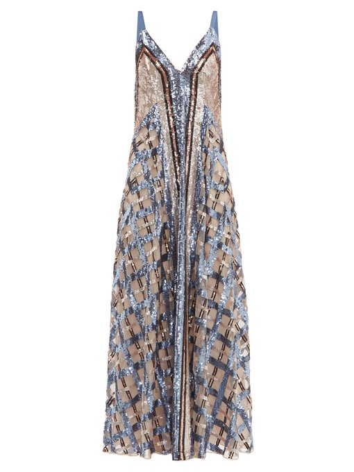 sequin embroidered maxi dress
