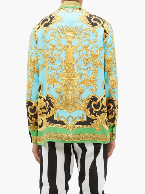 versace blue baroque print silk shirt